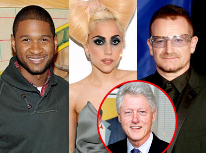Usher, Lady Gaga, Bono, Bill Clinton Usher, Lady Gaga, Bono, Bill Clinton